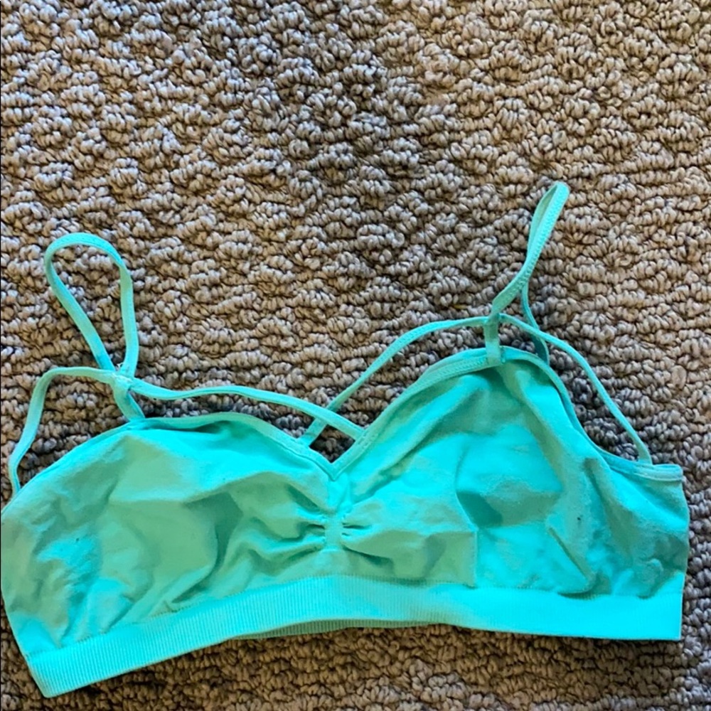 Teal stretchy cross front bra top
